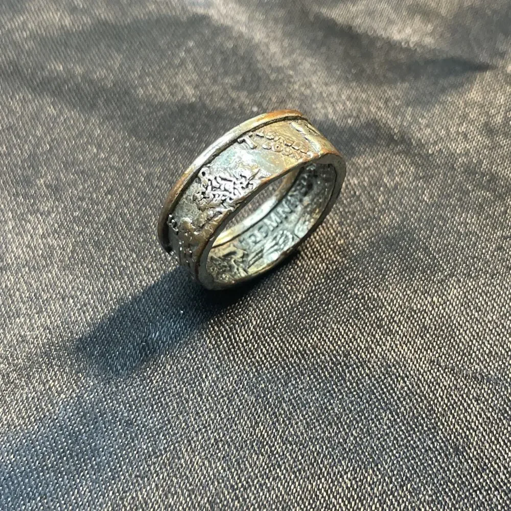 Vintage 1945 Silver Embossed Statement Ring Handmade Artisan Band Sz 9